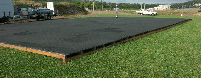 Formply Timber Flooring with Grey Carpet Squares Formply Timber Flooring with Grey Carpet Squares