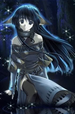 anime wolf girl with black hair. hair- lack