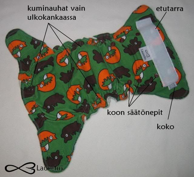 Vaippa vaippa, vaipankuva, kestovaippa, Laurelin, muotoonommeltu, sisävaippa, rakennekuva