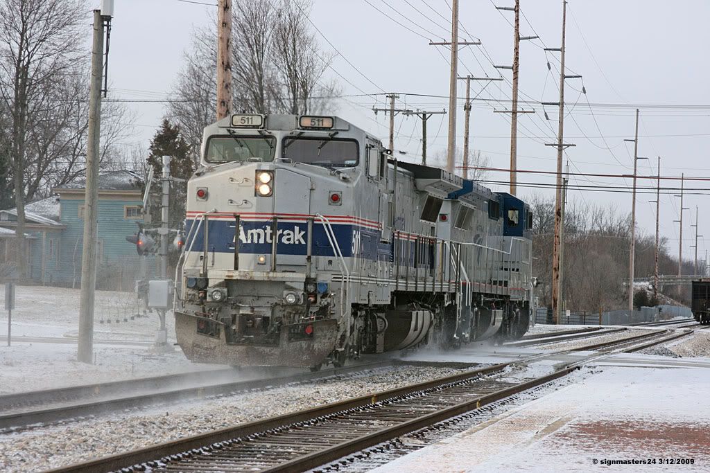 amtrak photo: Amtrak #511 &amp; 508 P32-8 amtk511508dowagiac3-12-09copy.jpg