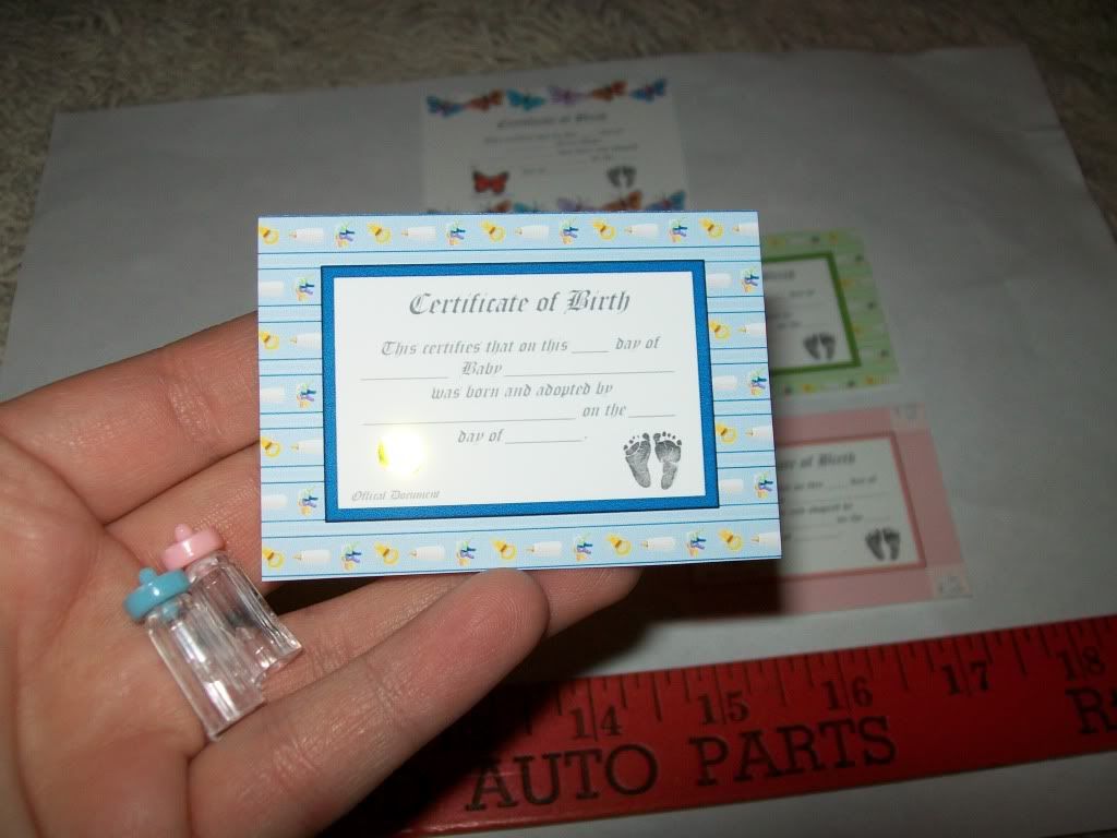 Caressa OOAK Fairy Baby Doll Mini Birth Certificates and Bottles